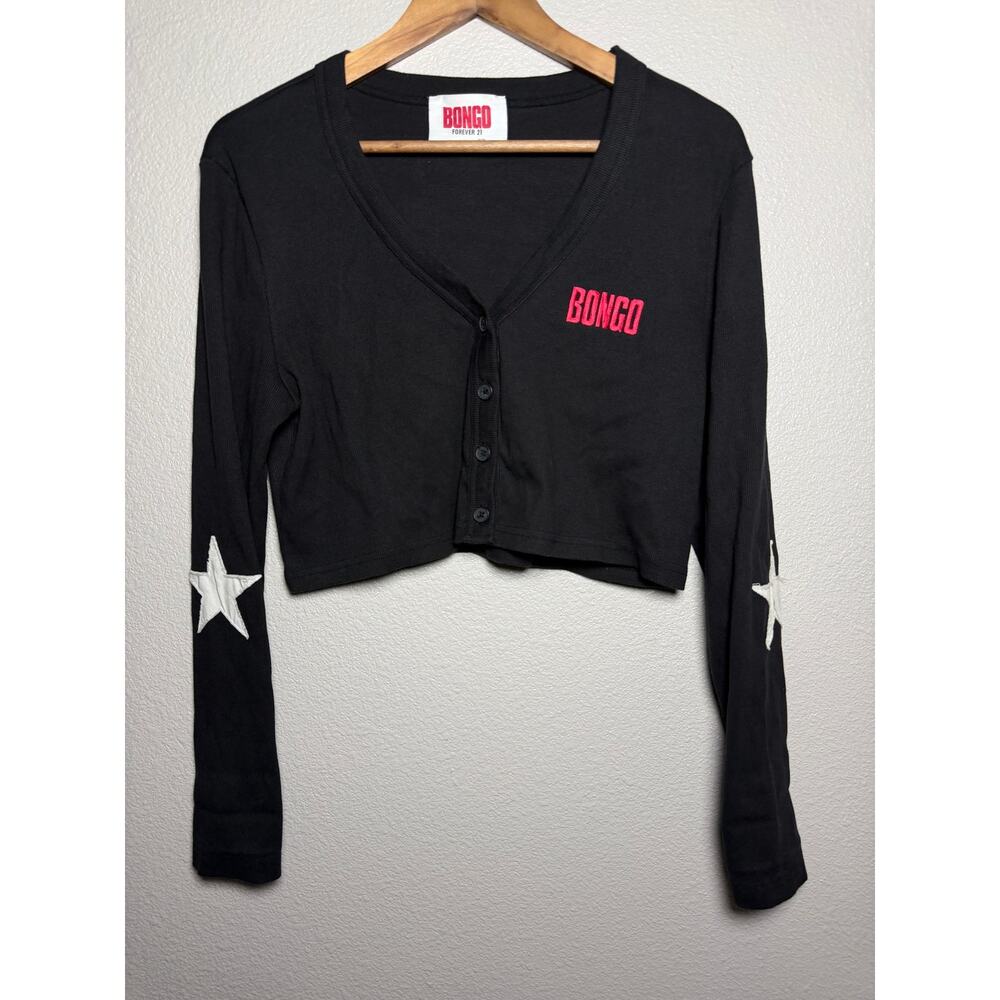BONGO Cropped Henley Top Long Sleeve Ribbed Button Front Y2K